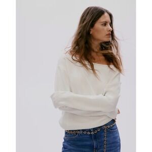 H&M Divided Off The Shoulder Sweater Womens Medium White Fine Knit Ribbed